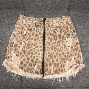 Carmar Cheetah Print Denim Zip-up Skirt